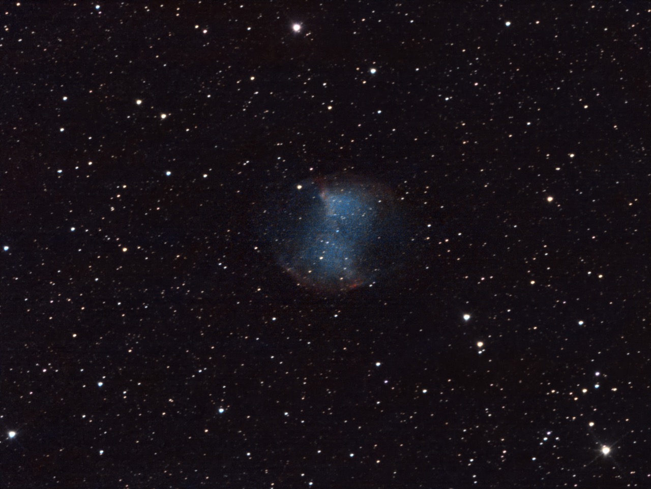 The Dumbbell Nebula (M27), a planetary nebula in the constellation Vulpecula.
